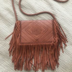 Bcbg brown fringe crossbody